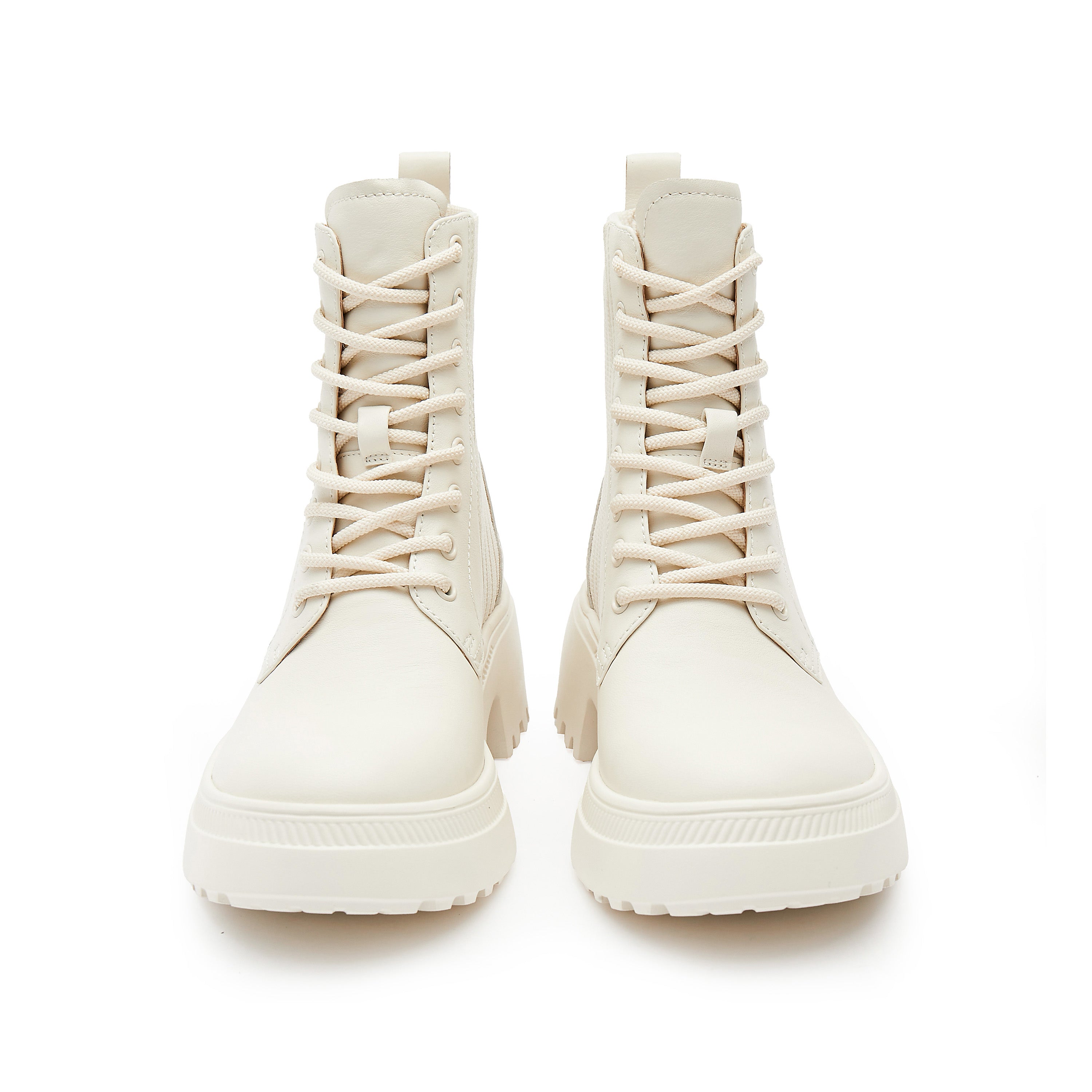 Beige Lace Up Combat Sock Boots