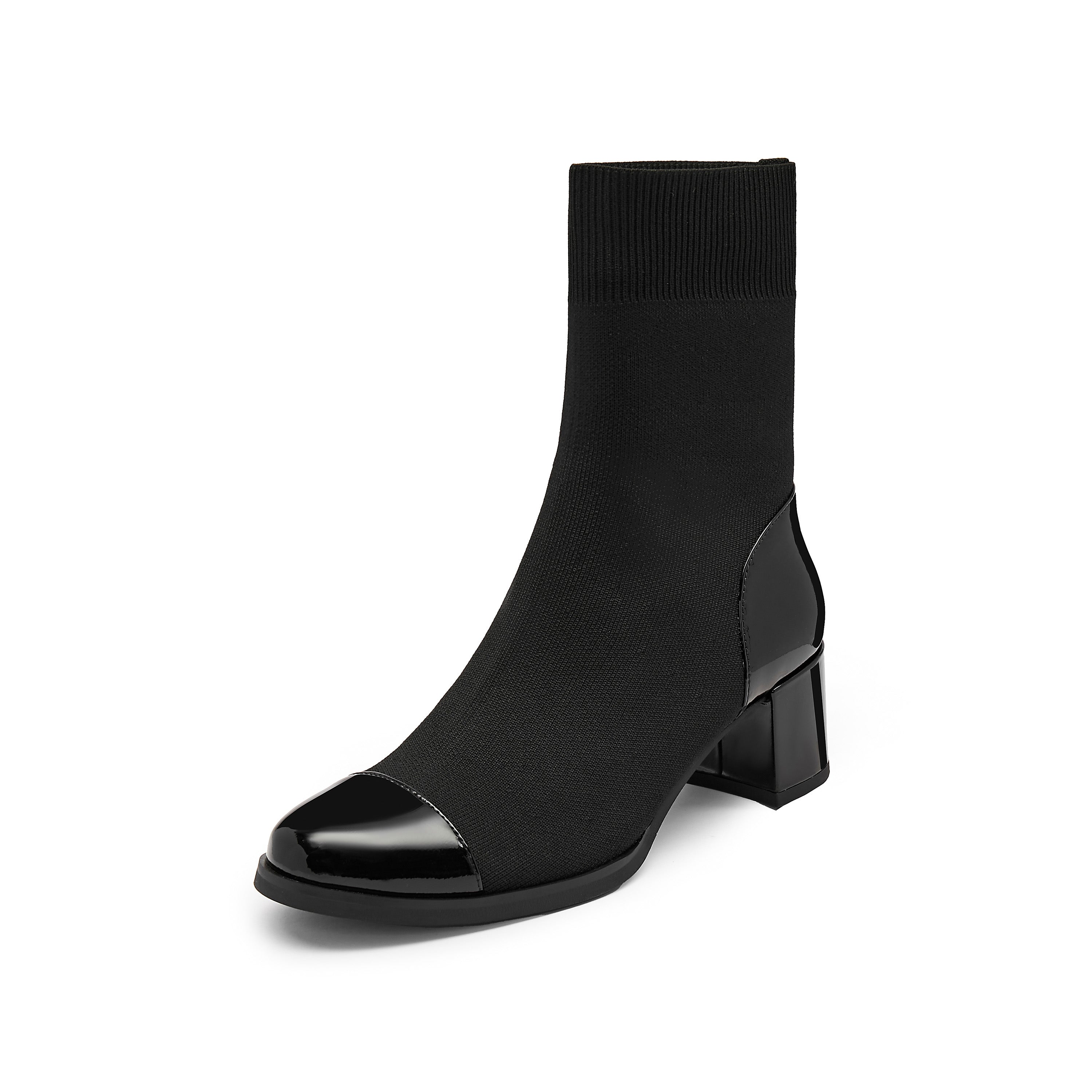 Patent Toe Cap Black Sock Boots