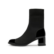 Patent Toe Cap Black Sock Boots