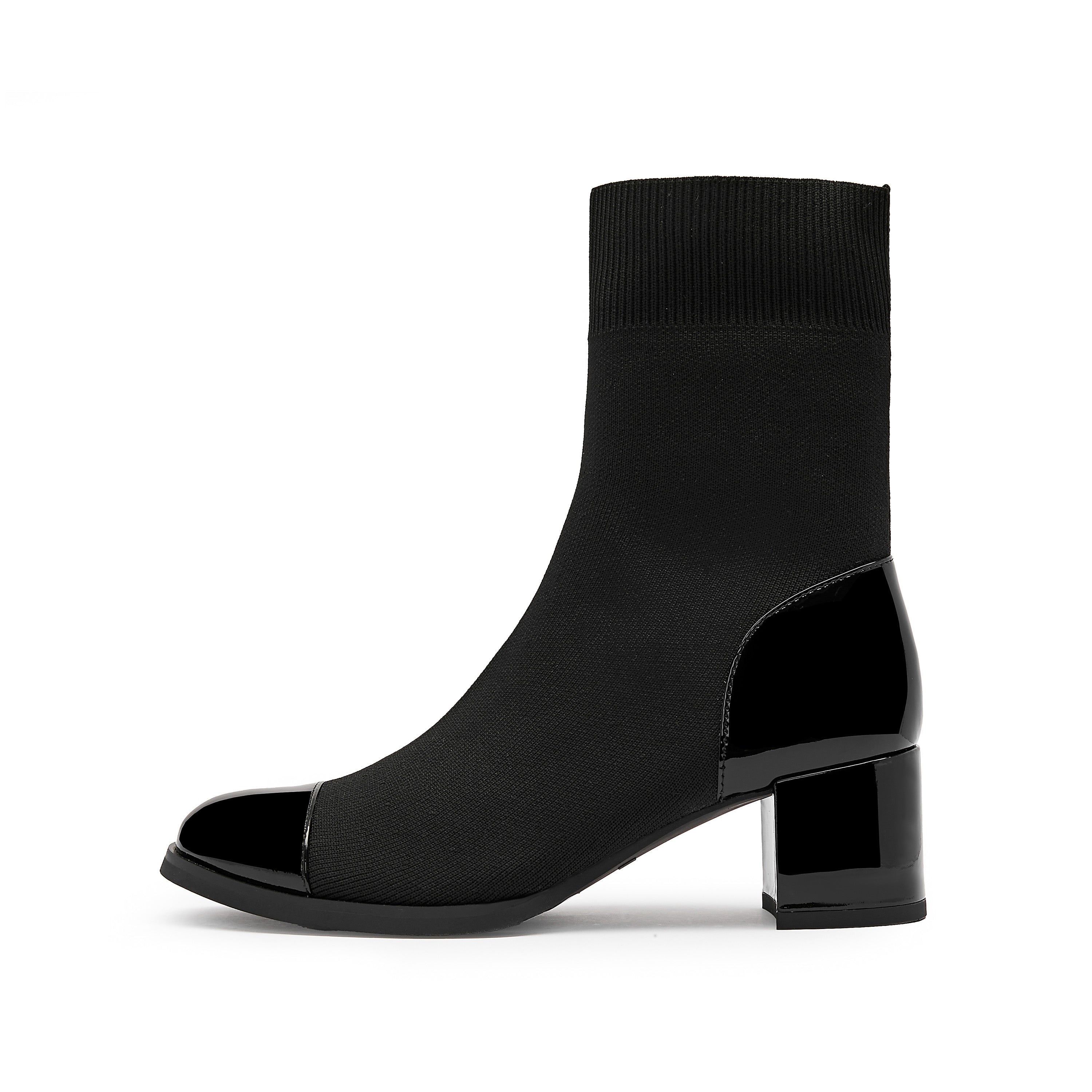 Patent Toe Cap Black Sock Boots