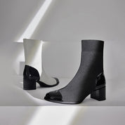 Patent Toe Cap Black Sock Boots