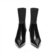 Black Floral Pattern Sock Boots