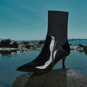 Black Floral Pattern Sock Boots