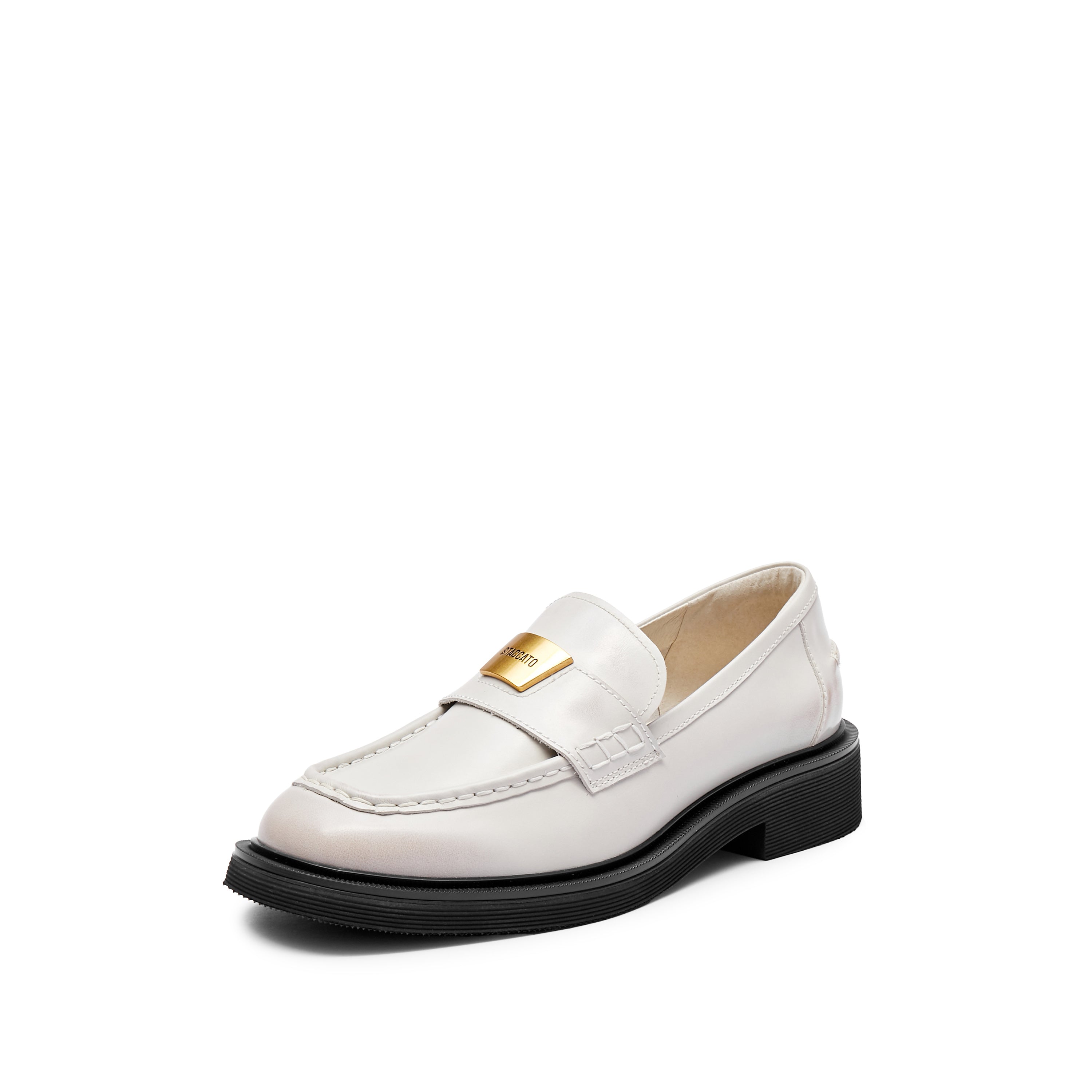 White ST Golden Buckle Loafers