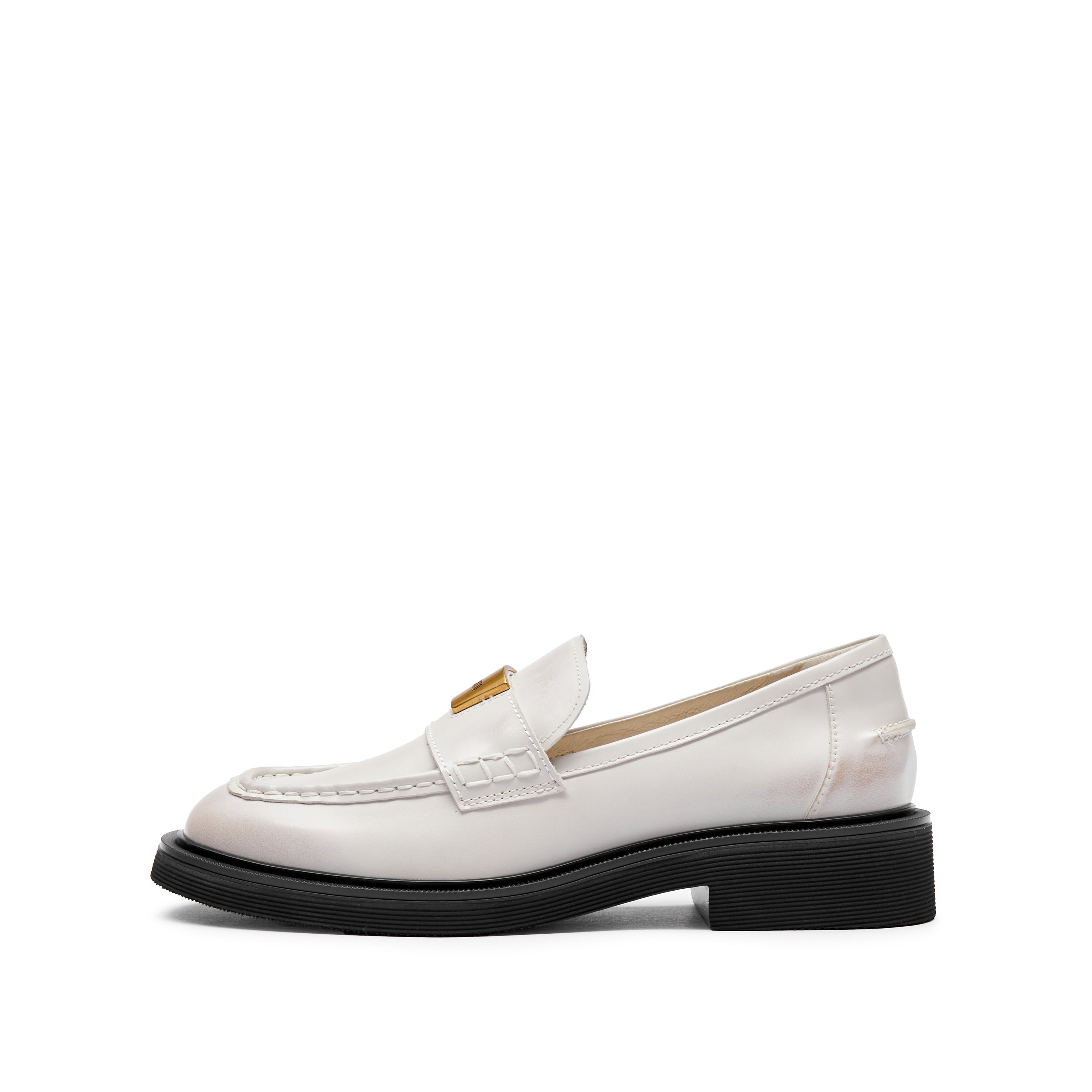 White ST Golden Buckle Loafers