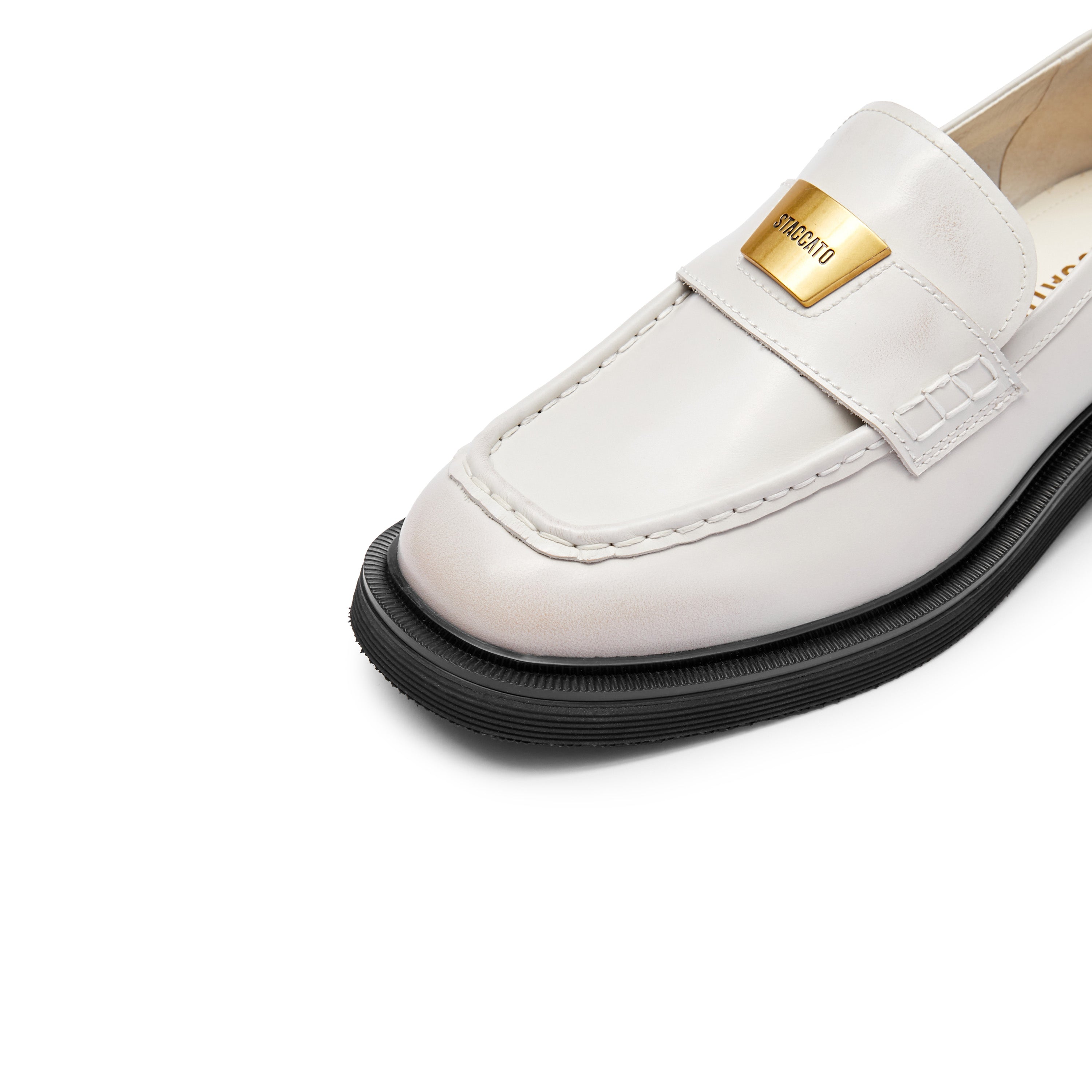 White ST Golden Buckle Loafers