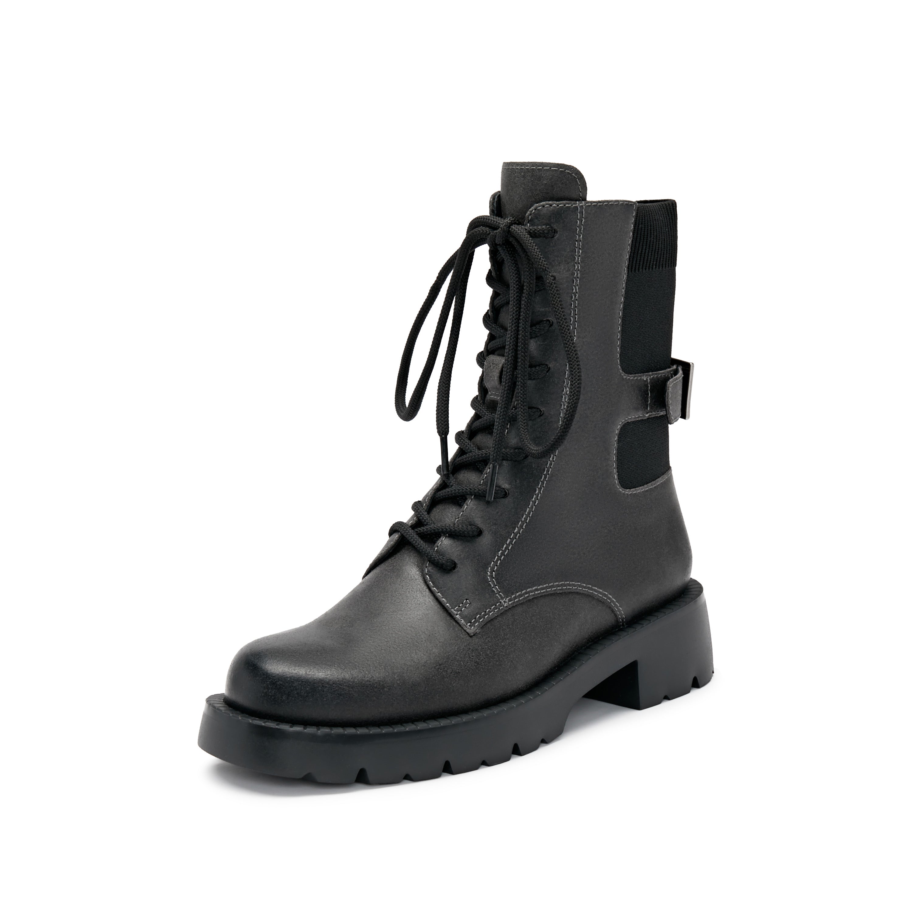 Grey Suede Adjustable Combat Boots