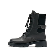 Grey Suede Adjustable Combat Boots