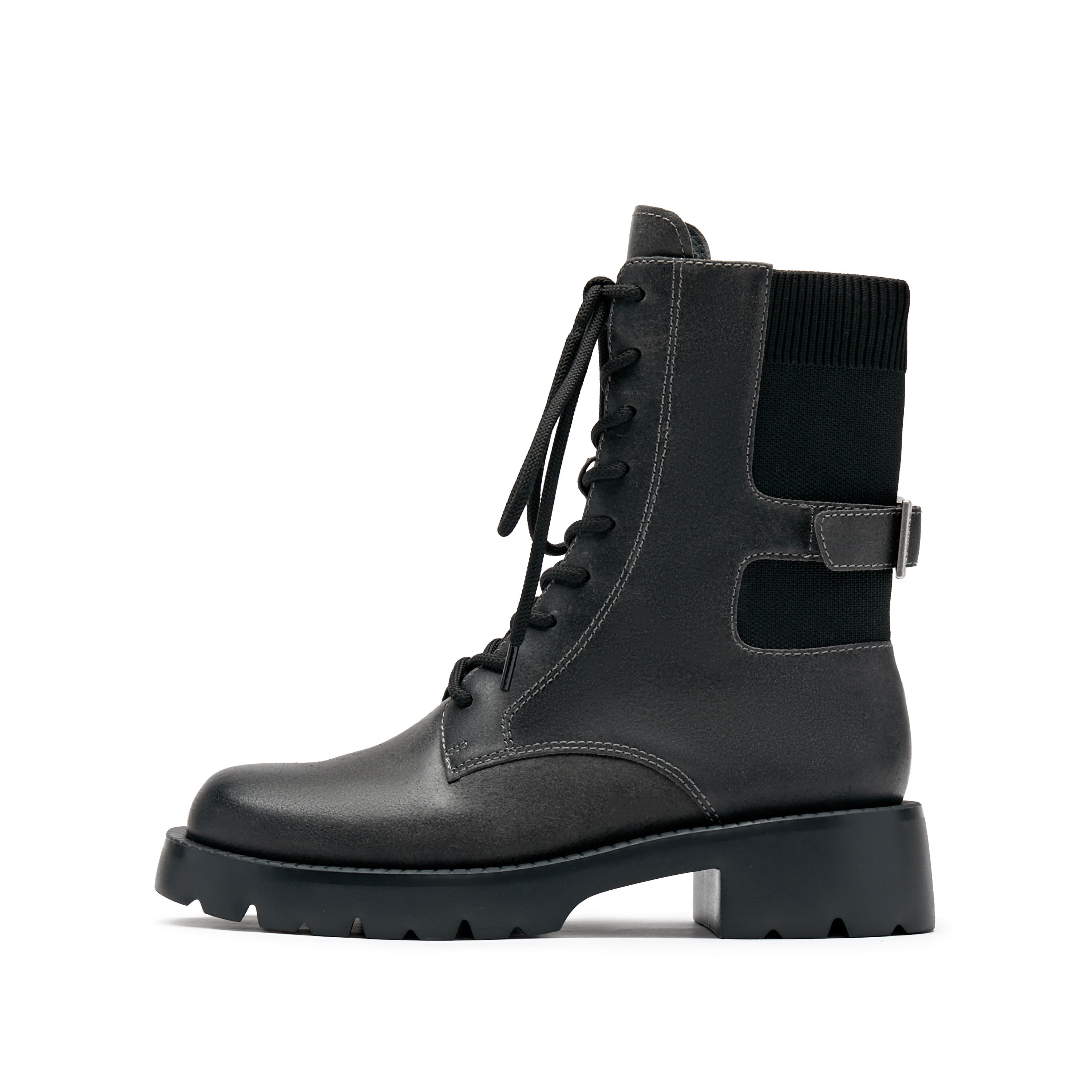 Grey Suede Adjustable Combat Boots