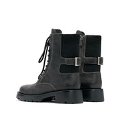 Grey Suede Adjustable Combat Boots