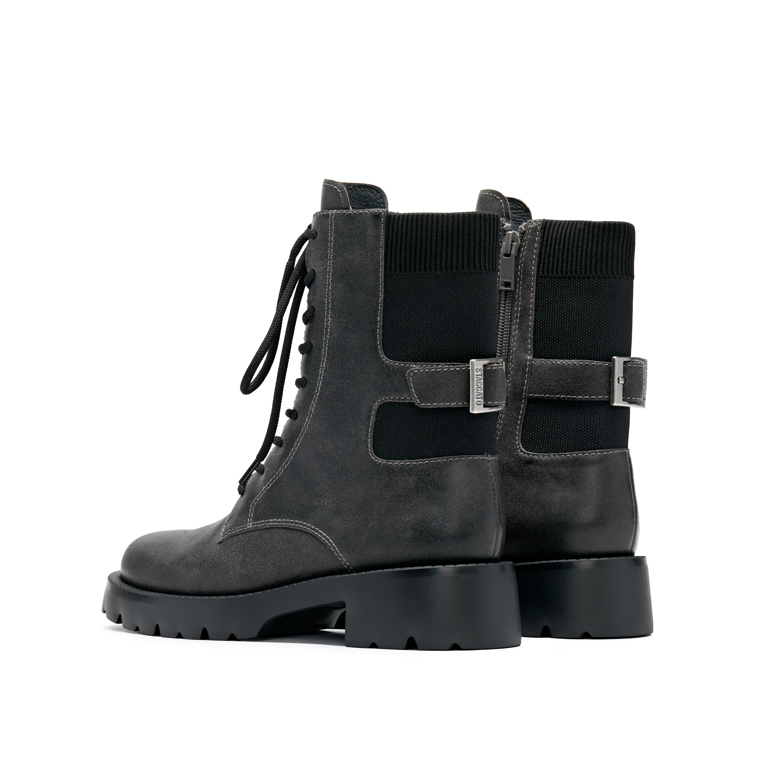 Grey Suede Adjustable Combat Boots