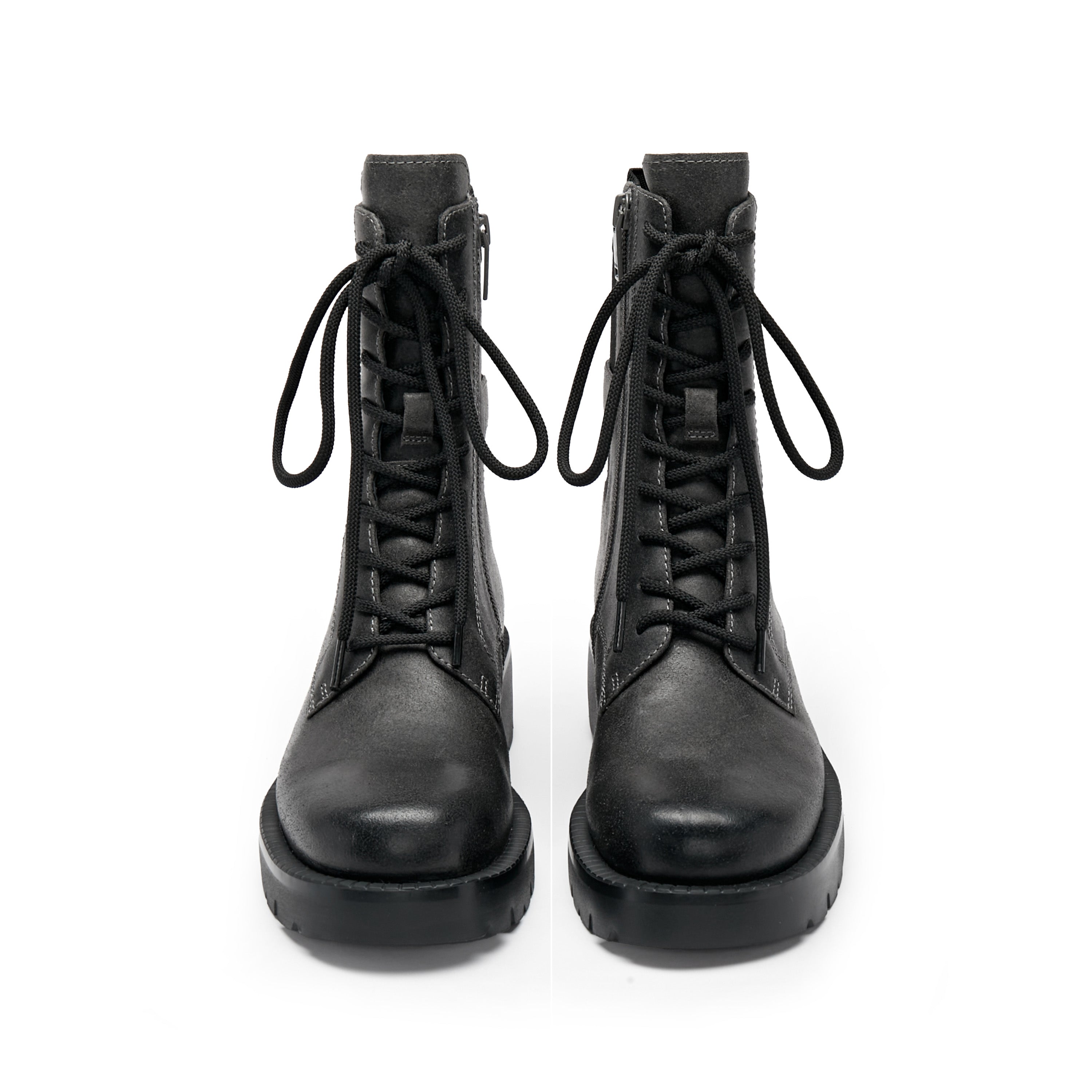 Grey Suede Adjustable Combat Boots