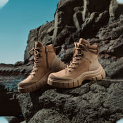 Khaki Suede ST Key Platform Lace Up Boots