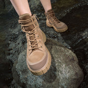 Khaki Suede ST Key Platform Lace Up Boots