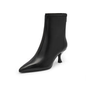 Black Waxy Pointy Heeled Ankle Boots