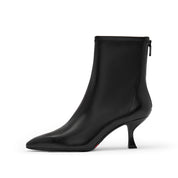 Black Waxy Pointy Heeled Ankle Boots