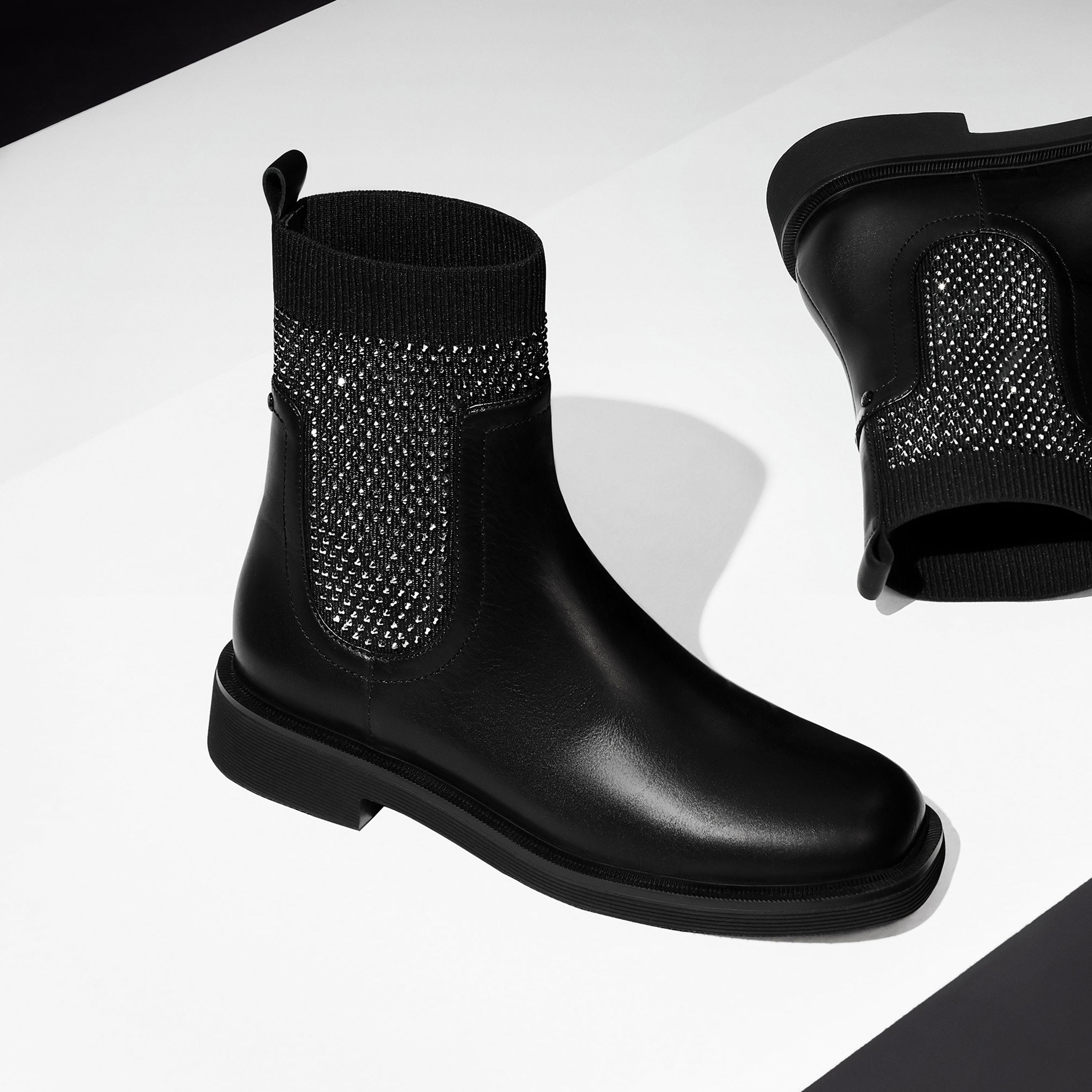 Black Crystal Knit Chelsea Boots