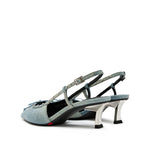 Load image into Gallery viewer, Denim Bow Tie Crystal Slingback Pumps
