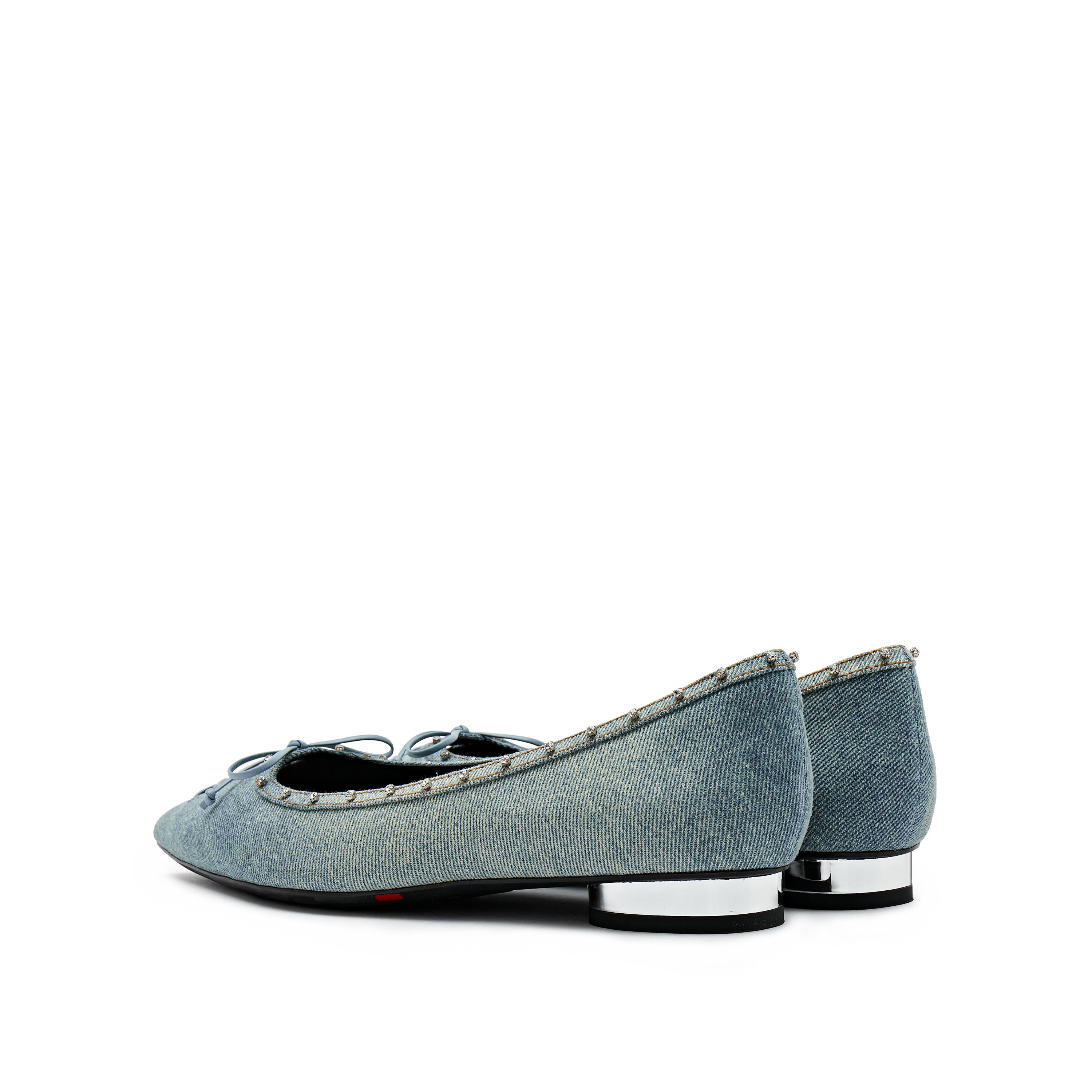 Denim Bow Tie Crystal Pointy Flats