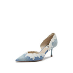 Load image into Gallery viewer, Denim Lace Crystal D&#39;Orsay Pumps
