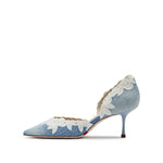 Load image into Gallery viewer, Denim Lace Crystal D&#39;Orsay Pumps
