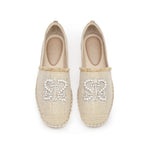 Load image into Gallery viewer, Taupe Crystal Pearl-Embellished Logo Espadrilles
