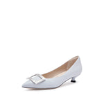 Load image into Gallery viewer, Light Blue Buckle Pointed Kitten Heel Pumps
