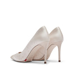 Load image into Gallery viewer, Beige Crystal embellished Pointy Pumps
