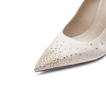 Load image into Gallery viewer, Beige Crystal embellished Pointy Pumps
