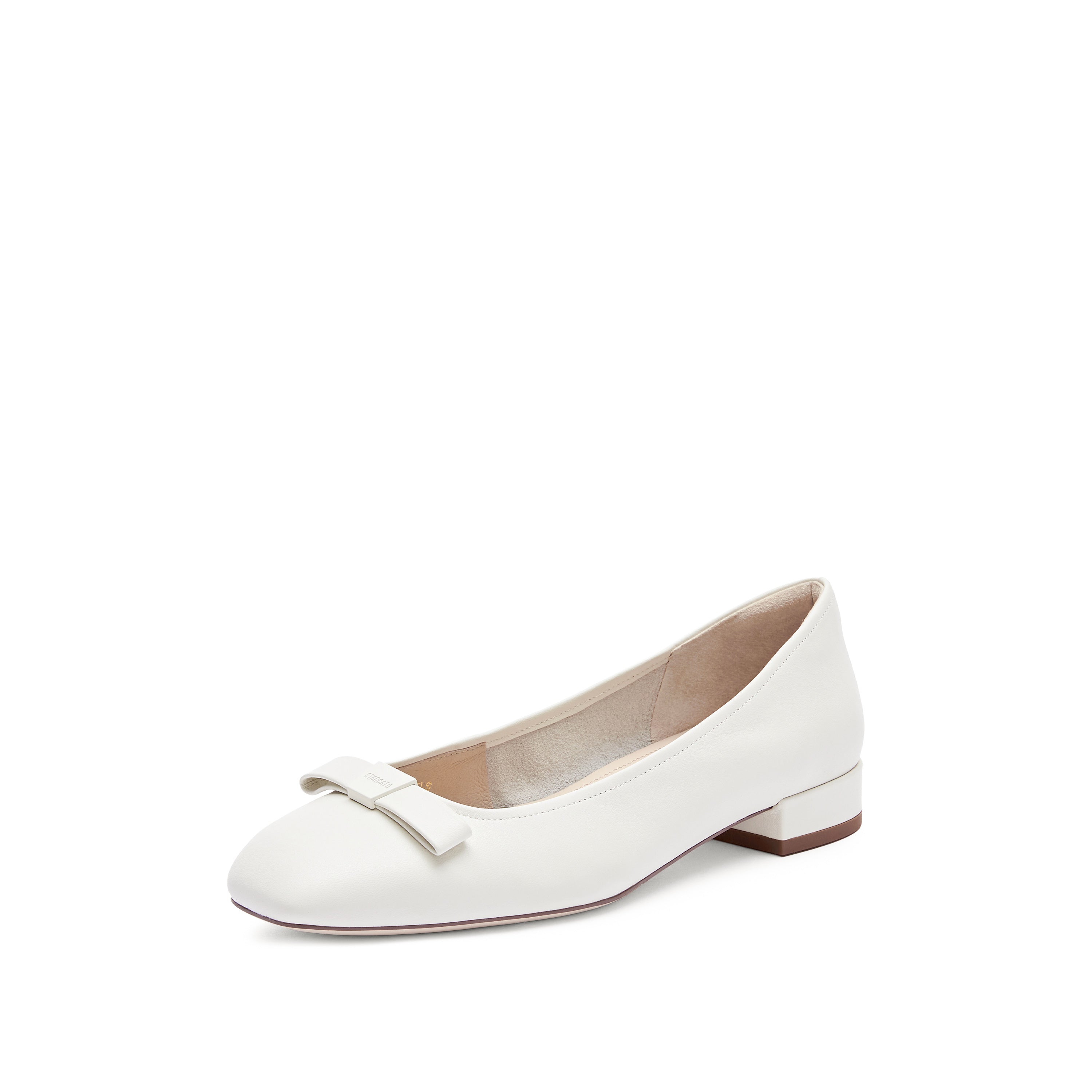 Beige Bow Leather Flats