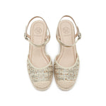 Load image into Gallery viewer, Golden Glitter Espadrille Wedge Sandals
