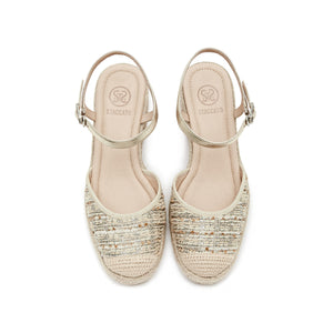 Golden Glitter Espadrille Wedge Sandals
