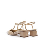 Load image into Gallery viewer, Taupe Square T-Strap Patent Pumps
