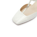 Load image into Gallery viewer, White Square T-Strap Patent Pumps
