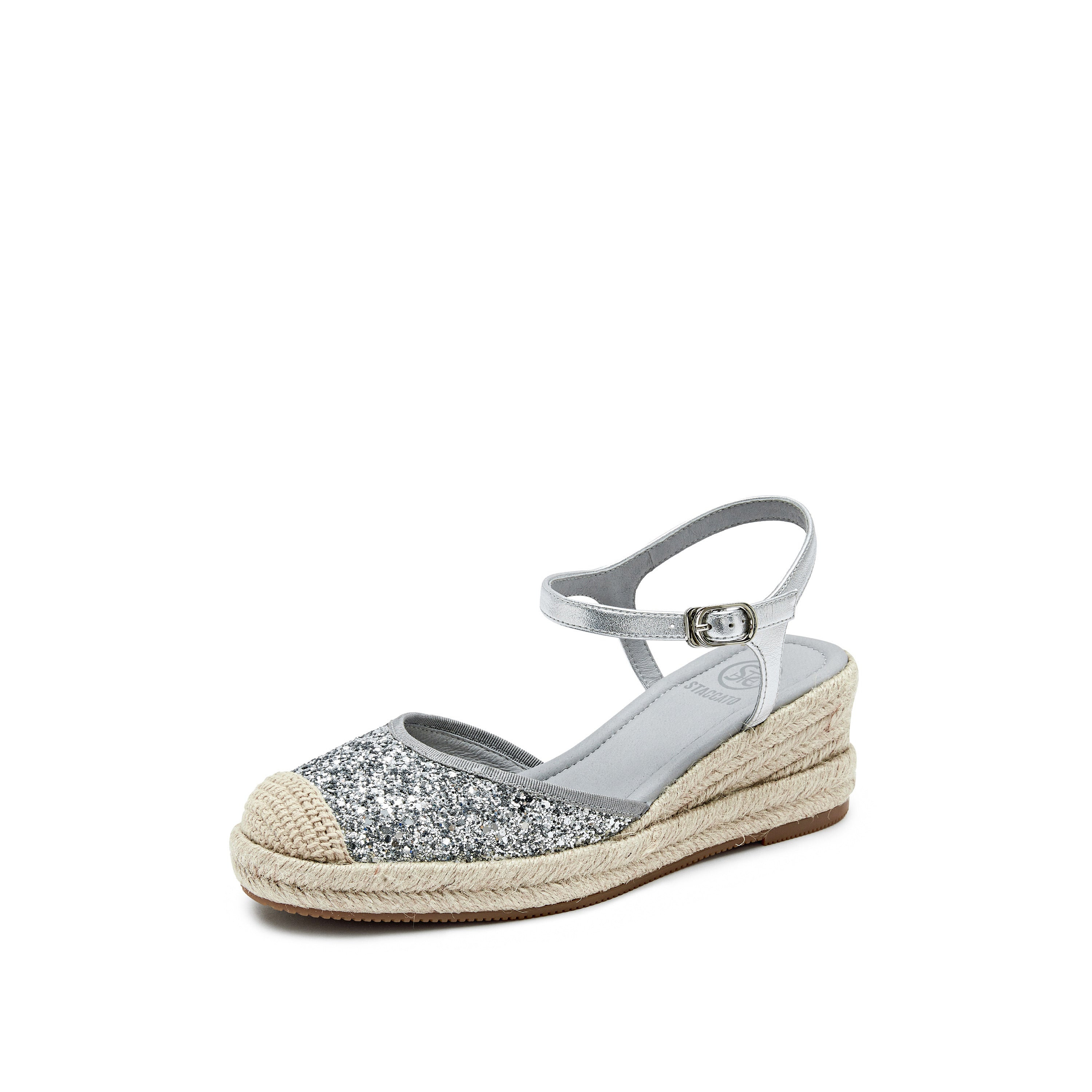 Silver Glitter Espadrille Wedge Sandals