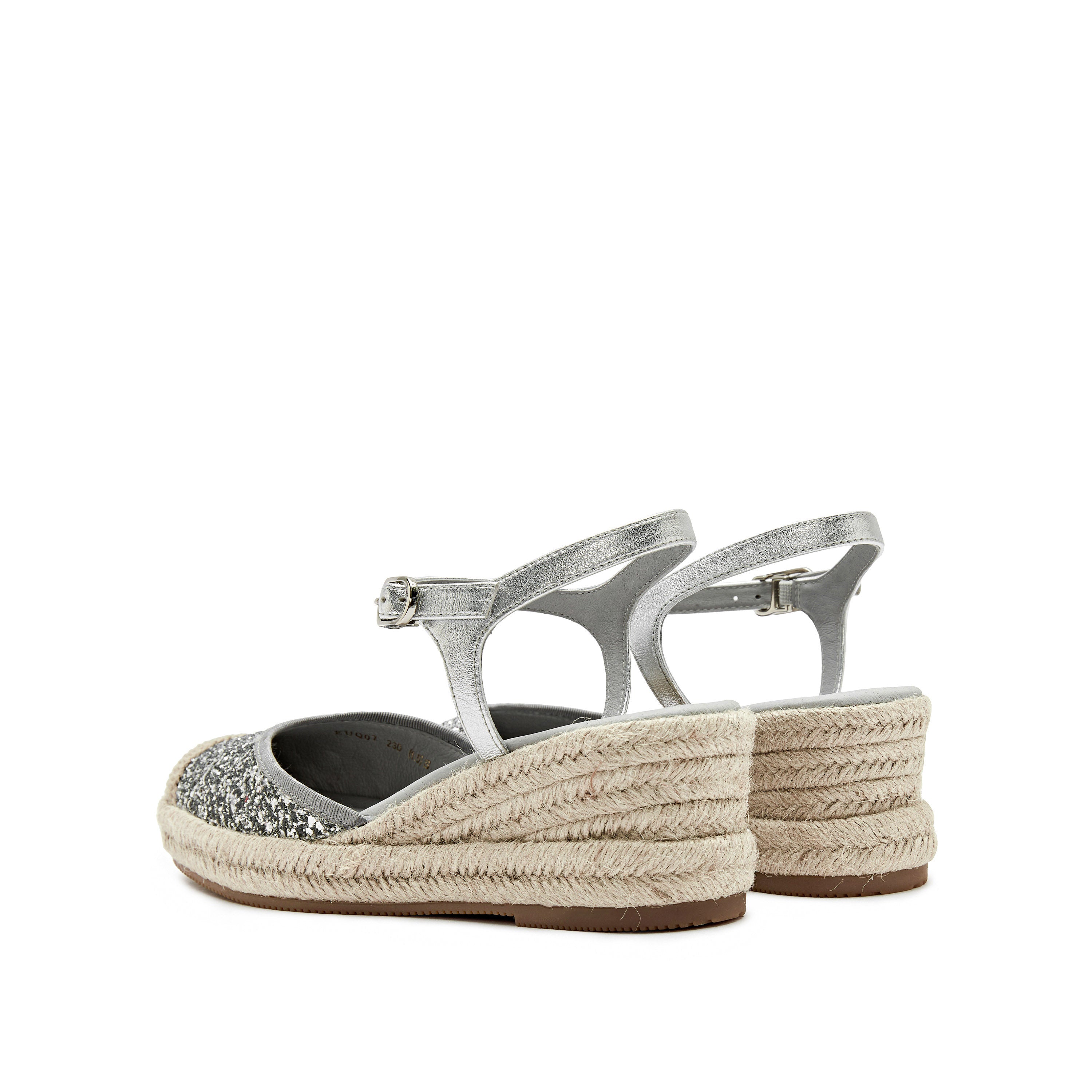 Silver Glitter Espadrille Wedge Sandals