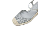Load image into Gallery viewer, Silver Glitter Espadrille Wedge Sandals
