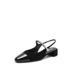 Load image into Gallery viewer, Black Toe Cap Pearly Slingback Pumps
