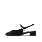 Load image into Gallery viewer, Black Toe Cap Pearly Slingback Pumps
