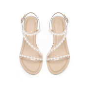 White Crystal-Pearl Strap Slides