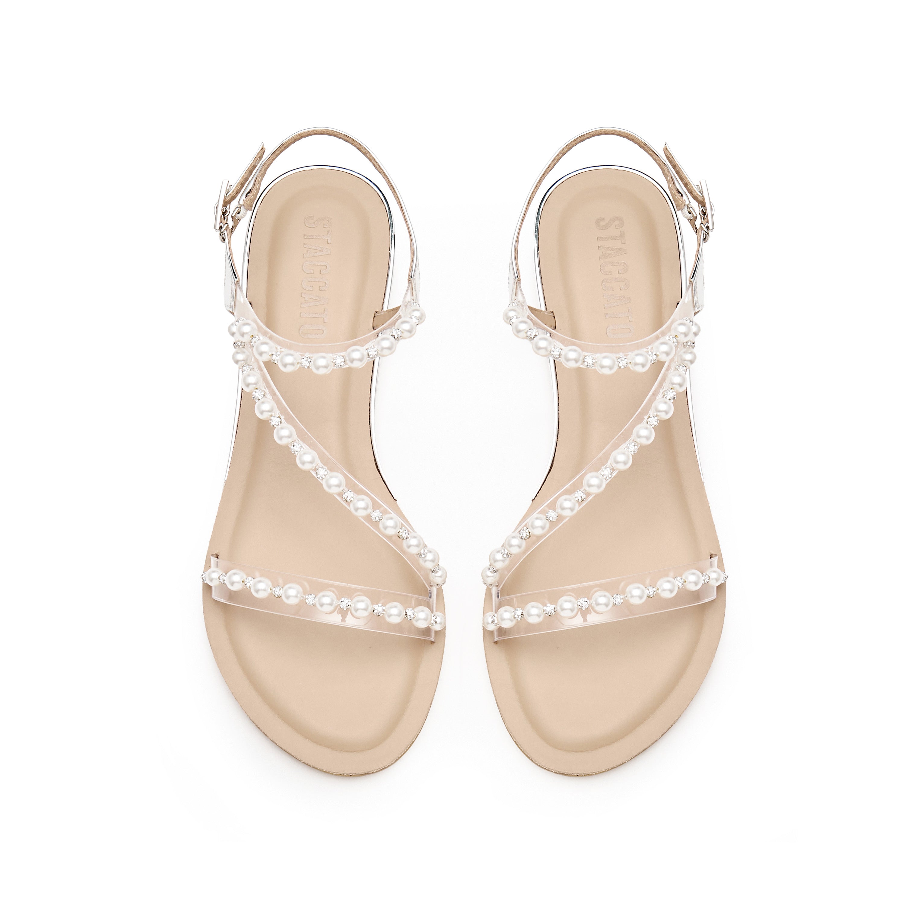 White Crystal-Pearl Strap Slides