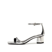 Silver Ankle Strap Block Heeled Sandals