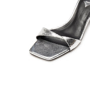 Silver Ankle Strap Block Heeled Sandals