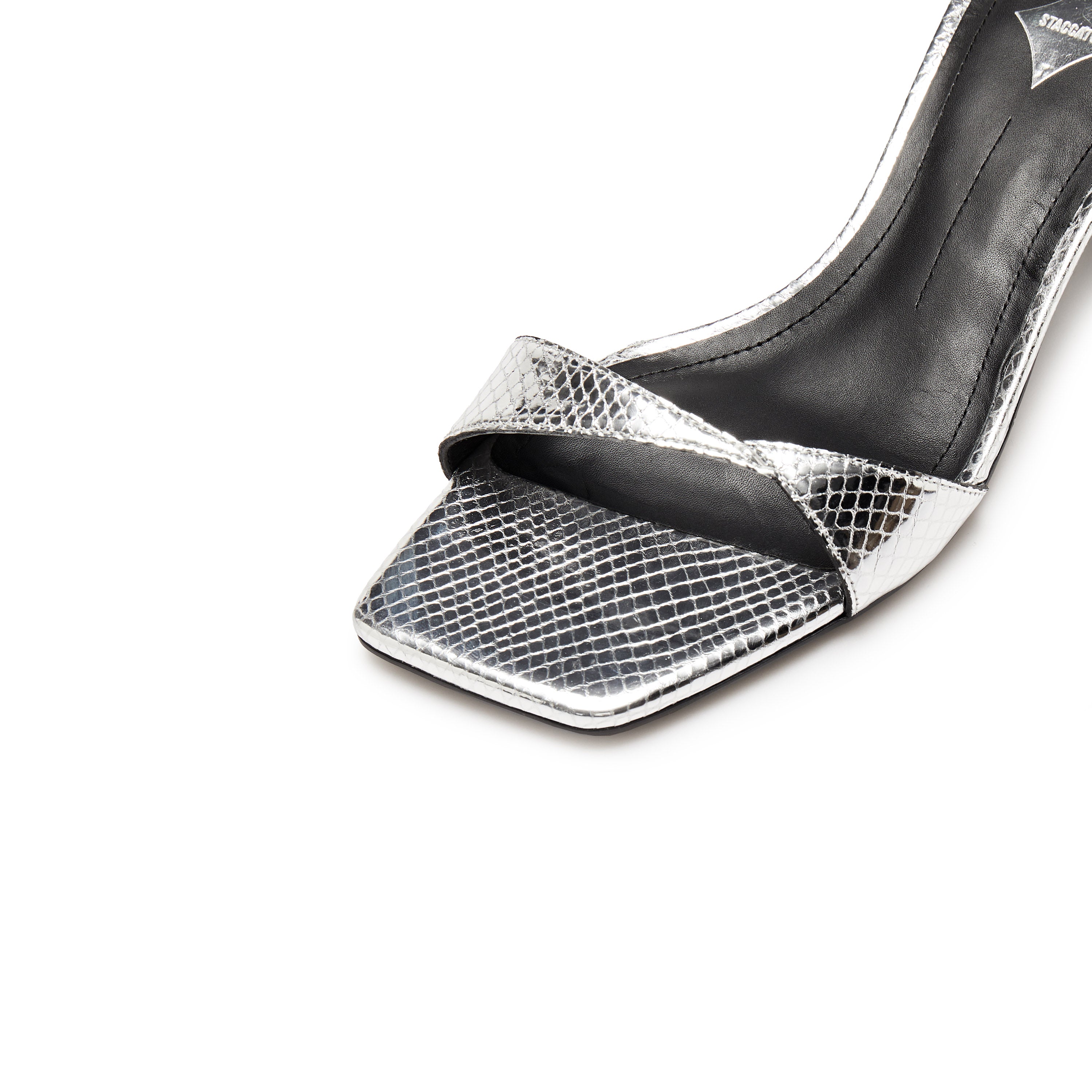 Silver Ankle Strap Block Heeled Sandals