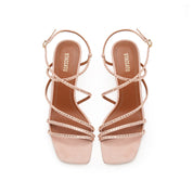 Pink Crystal Cross Strap Heeled Sandals