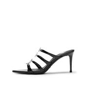 Black Strappy Heeled Pointy Mules