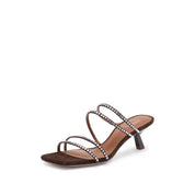 Brown Crystal Strappy Heeled Sandal Mule