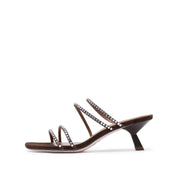 Brown Crystal Strappy Heeled Sandal Mule