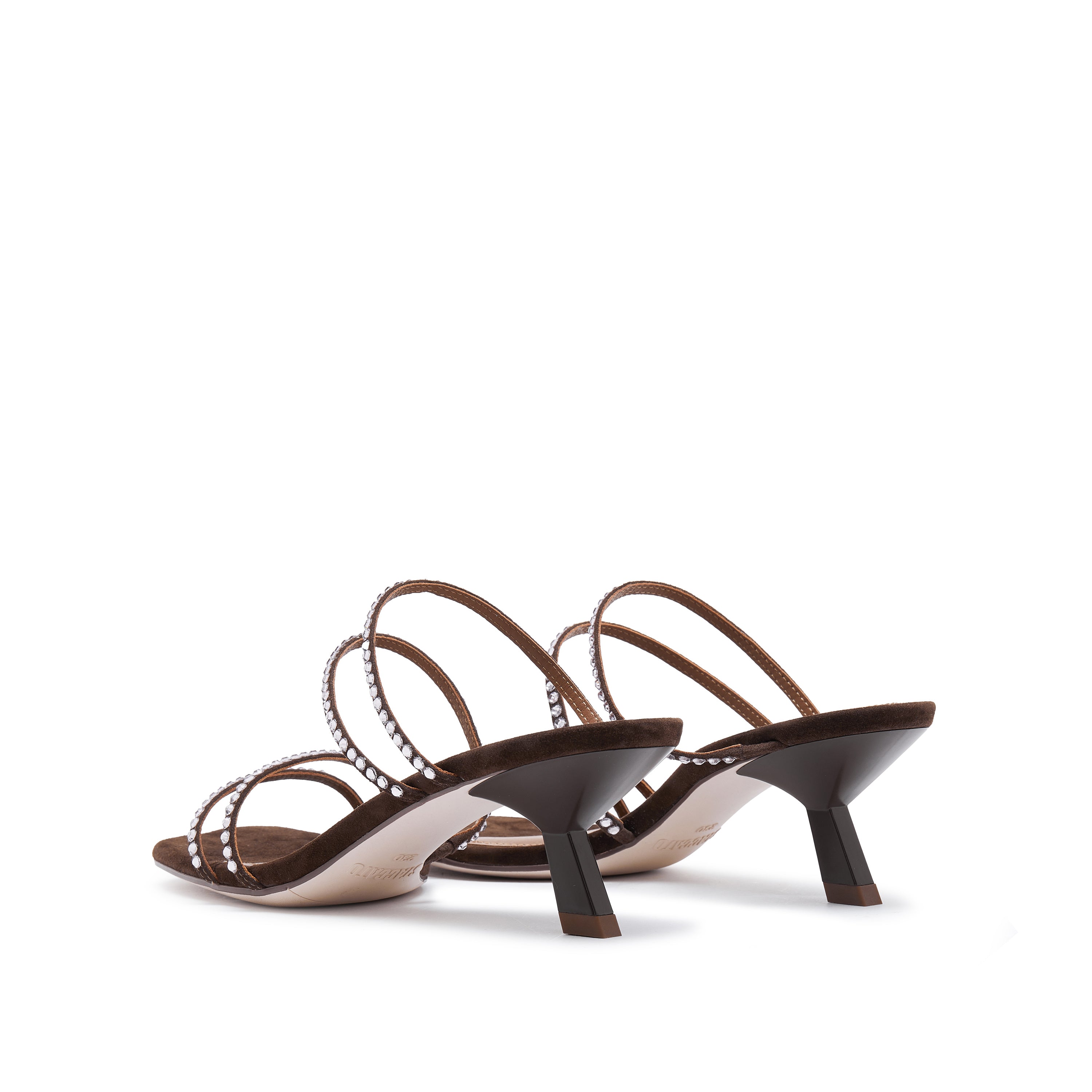Brown Crystal Strappy Heeled Sandal Mule