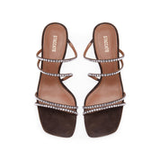 Brown Crystal Strappy Heeled Sandal Mule
